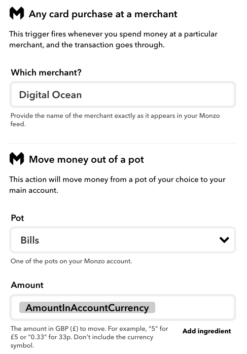Settings of digital ocean payment from bills pot