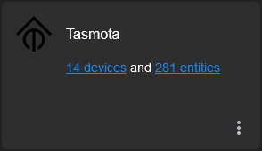 Tasmota integration in Home Assistant showing 14 devices and 281 entities