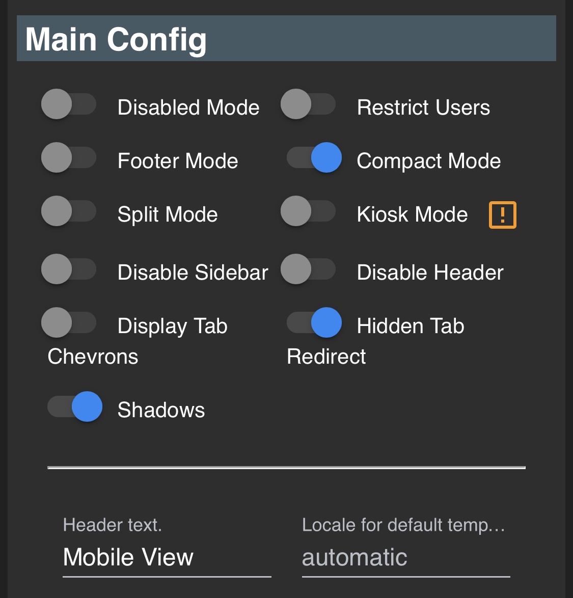 Image showing the main options of the custom header plugin
